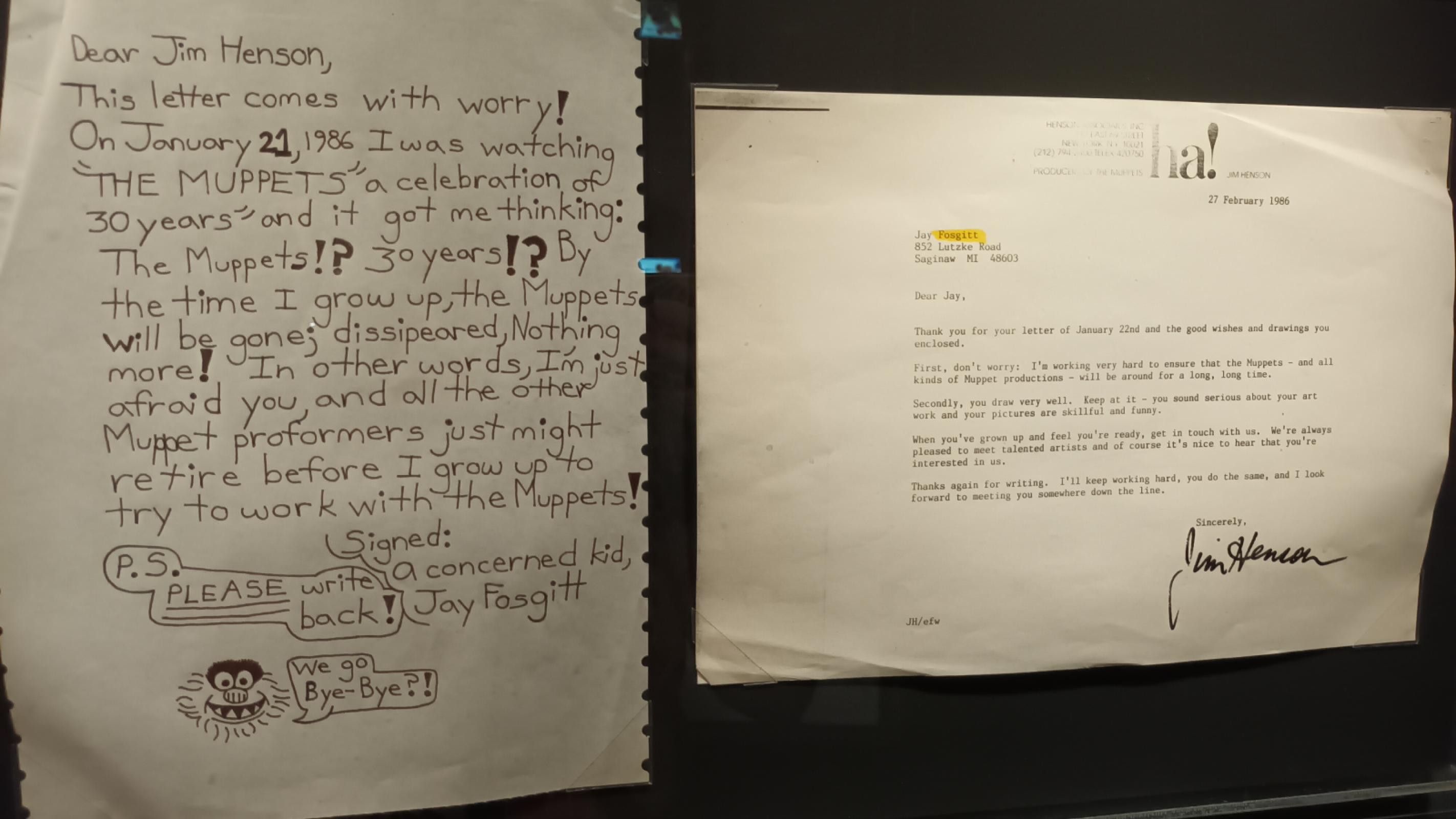 Correspondence between Jay Fosgitt as a child and Jim Henson&nbsp;